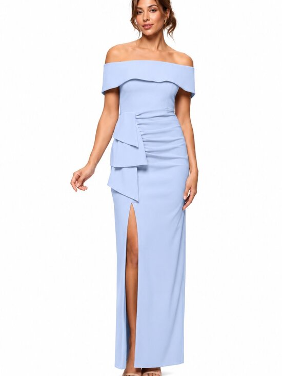 Escape Dresses & Skirts - XSCAPE Periwinkle Off Shoulder Ruched Ruffle Formal Gown Size 14